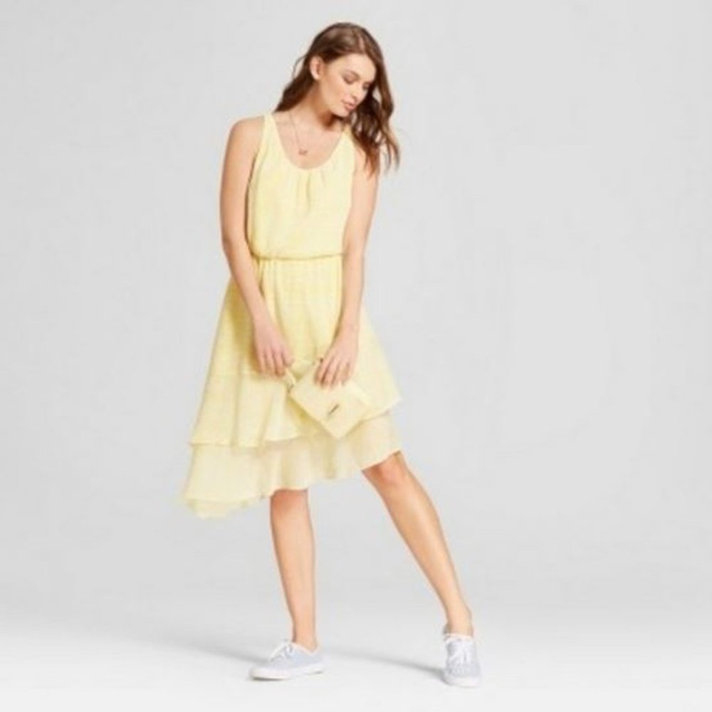 a new day Yellow Gingham Print Asymmetrical Dress